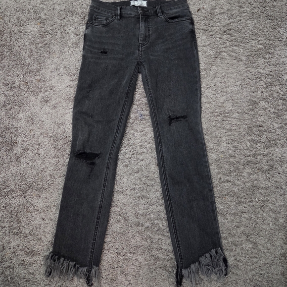 Free People Black Distressed Cropped Jeans - Picture 2 of 5